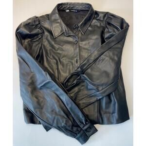 Zara Faux Leather Puff Sleeve Blouse- Women M